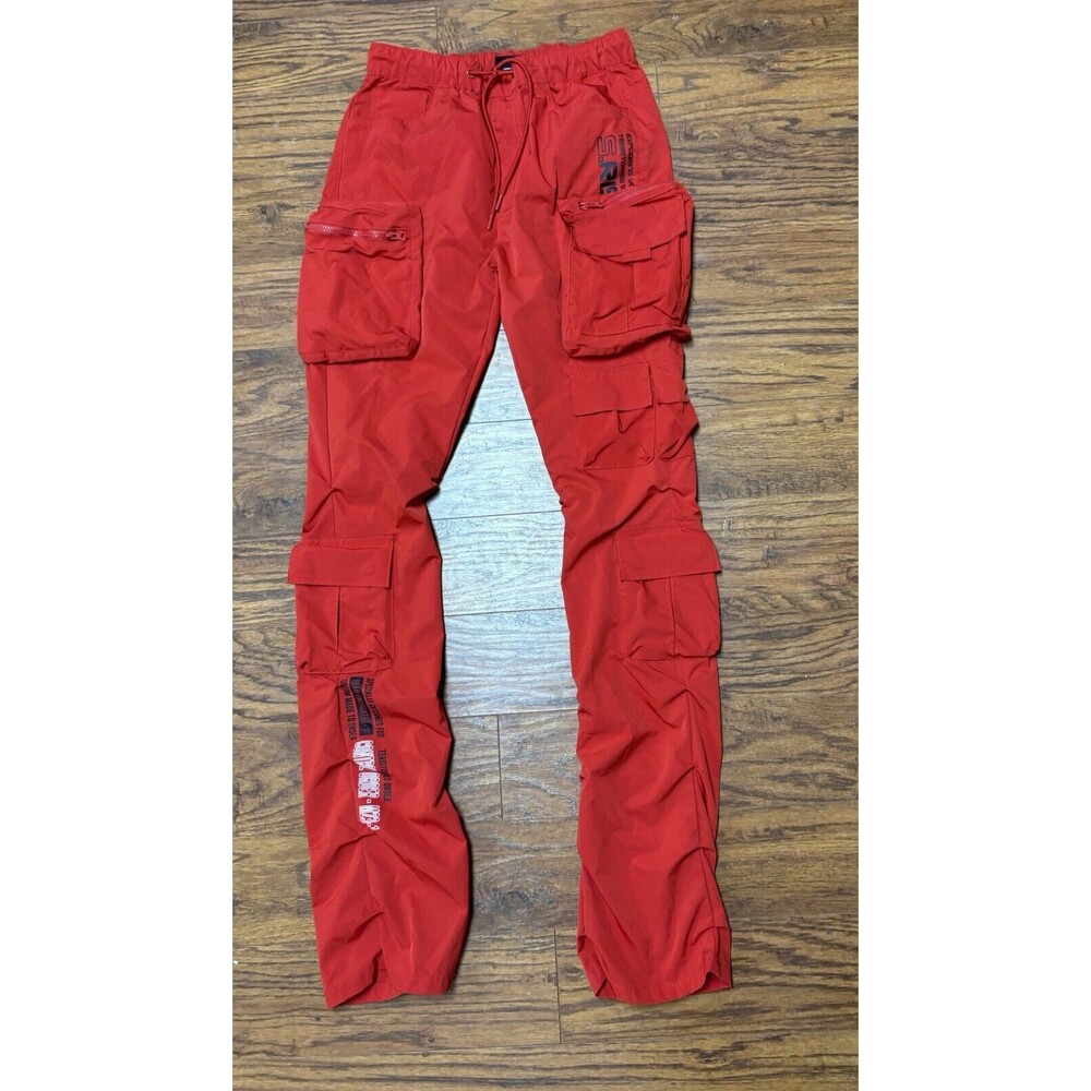 Smoke Rise Cargo Pants Men Red Tech Utility Tactical Streetwear Multi Pocket A16